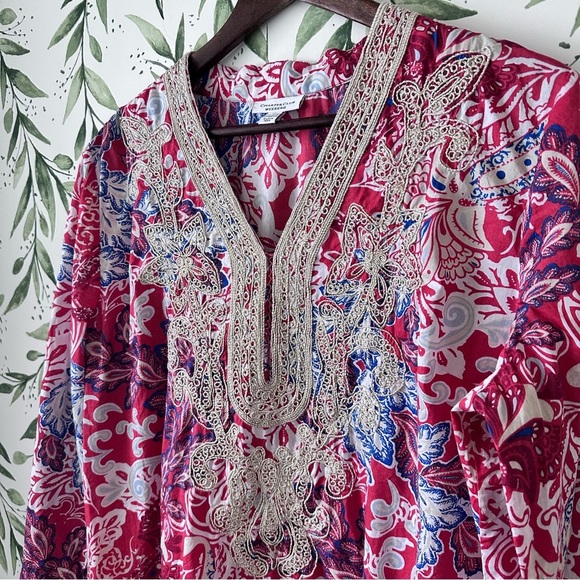 Charter Club Weekend Floral Embroidered Tunic Top. XL. - Picture 2 of 7